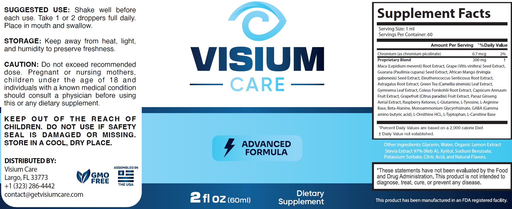 VisiumCare Supplement Facts